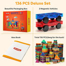 Gemmicc Magnetic Tiles, Deluxe 136 PCS Building Blocks Magnet Toys for Kids,3D Magnet Puzzles Stacking Blocks for Boys Girls,Huge Set with 2 Cars by TinyTreasures Baby Boutique