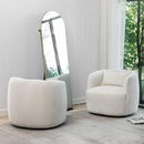 KINWELL 34" Wide Boucle Swivel Barrel Chairs Set of 2, No Assembly Round Upholstered Armchairs Accent Chairs Single Sofa Chair with Toss Pillow for Living Room and Bedroom, Beige by CozyNest Decor