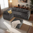 Modular Sectional Sofa with Chaise U Shaped Sectional Couch for Living Room, 5-Seater Comfy Cloud Couches with One Movable Ottoman, Plush Corduroy, Gray by CozyNest Decor