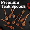 PriorityChef Premium Wooden Spoons for Cooking - 10pc with Spoon Rest and Hanging Hooks, Smooth Finish Teak Wooden Utensil Set, Heat-Resistant & Nonstick Safe, Ideal for Gifting by CozyNest Decor