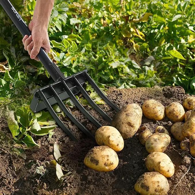 VEVOR Garden Fork, 5-Tine Gardening Pitchfork with Metal Handle, 41 in Heavy Duty Digging Fork with Y Grip, Forged Steel Spading Fork for Hay Potato Composting Transplanting Aeration, photo 8 of 9
