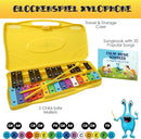 MINIARTIS Glockenspiel Xylophone | 25 Note Colorful Metal Keys Xylophone for Kids | Percussion Musical Instrument | Educational Music Toy Includes Music Songbook, Mallets and Yellow Carry Case by TinyTreasures Baby Boutique