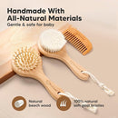Baby Hair Brush and Comb Set for Newborn - Wooden Baby Hair Brush Set with Soft Goat Bristle, Baby Brush Set for Newborns, Baby Brush and Comb Set Girl, Boy, Toddler Cradle Cap Brush (Round, Walnut) by TinyTreasures Baby Boutique