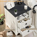 18" Farmhouse Night Stands Set of 2 with Charging Station, 2 Drawers End Table Dresser for Bedroom， Wooden Nightstand, Bed Side Table with Open Shelf, Bedside Cabinet for Living Room（White） by CozyNest Decor