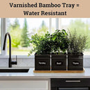 Herb Planter Indoor - 3 Iron Herb Pots with Drainage Holes, Varnished Bamboo Tray, Customizable Labels & Marker Pen - Indoor Herb Garden Planter - 3 Pots for Herbs - Inside Spice Garden - Basil Pot