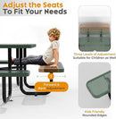 Metal Picnic Tables for Outdoors with Umbrella Hole - Coated Steel Heavy Duty Commercial Grade Table with Adjustable Seats (Green, 46 in, Square, Punched Steel) by GreenHaven Gardens
