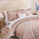 King Comforter Set - 7 Pieces Ruffle Pink Bedding Sets, Shabby Chic Farmhouse Bed in a Bag King with Ruffle Comforter, Floral Sheets, Pillowcases & Shams by CozyNest Decor