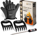 Meat Claws and Smoker Gloves | No.1 Heat Resistant BBQ Grill Gloves | Pulled Pork Claws | Thermometer | Silicone Oven Mitts & Razor-Edge Meat Shredders | Barbecue, Grilling, Smoking, Shredding (Black) by GreenHaven Gardens