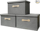 Enzk&Unity Decorative Storage Boxes with Lids, 3 Pack Grey Fabric Storage Bins with Handle, Foldbale and Stackable Storage Boxes for Shelf, Closet, Bedroom, Living Room by CozyNest Decor