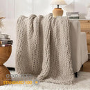 Chunky Knit Blanket Throw, 100% Hand Knit Throw Blanket Handmade Chenille Cable Knit Throw for Couch, Stylish Cozy Soft Rope Knot Crochet Blanket for Home Decor, Beige Linen, 60x80 Inches by CozyNest Decor