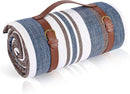 Striped Picnic Blankets 80” x 80” Extra Large Waterproof and Foldable Beach Blanket, Oversized Blue and White Outdoor Blanket for Camping, Travel, Park, Grass, Patio (Blue & Brown, 80" x 80") by TinyTreasures Baby Boutique