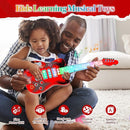 Kids Guitar and Microphone Playset with 4 Strings, Electric Guitar Kit with Lifting Mic Stand, Toddler Toys Musical Instruments Starter Kit, Karaoke Machine Toys for Boys Girls Christmas Guitars Gifts by TinyTreasures Baby Boutique