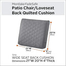 Classic Accessories Montlake FadeSafe Water-Resistant 21 x 20 x 4 Inch Wide Back Patio Quilted Lounge Cushion, Grey by GreenHaven Gardens