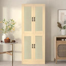 Oak Rattan Kitchen Pantry, 71" Tall Storage Cabinet with Doors, Boho Hutch for Dining Room by CozyNest Decor