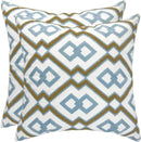 Alysheer Embroidered Decorative Throw Pillow Cover 18"x 18" Set of 2, Classic Boho Geometric Embroidery Pattern Cotton Rectangular Cushion Case for Sofa Couch Living Room Bedroom (Blue Khaki) by CozyNest Decor