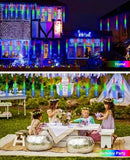 Meteor Shower Lights Outdoor Solar Meteor Lights Falling Rain Lights 16 Tubes 16 Inch 576LED Cascading Snowfall Christmas Lights for Holiday Wedding New Year Party Yard House Roof Tree Mall Decoration by GreenHaven Gardens