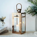 TRIROCKS Stainless Steel Decorative Lantern 12'' High Metal Candle Holder with Clear Glass Panels Perfect for Home Decor Living Room Parties Events Tabletop Indoors Outdoors (Rose Gold) by CozyNest Decor
