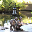 Laughing Dog Figurine with Solar-Powered LED Light 15.9 Inches Tall Antique Bronze, Perfect for Gift Garden Decor or Housewarming for Dog Lovers by GreenHaven Gardens