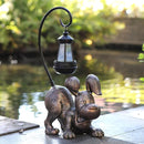 Laughing Dog Figurine with Solar-Powered LED Light 15.9 Inches Tall Antique Bronze, Perfect for Gift Garden Decor or Housewarming for Dog Lovers by GreenHaven Gardens