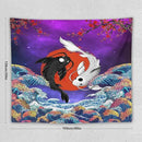 Houselerax Japanese Koi Fish Tapestry, Yin Yang Big Wave Cherry Blossom Tapestries Wall Hanging for Bedroom Living Room Office Decor 60"x50" by CozyNest Decor