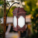14" Solar Lanterns Outdoor Waterproof, Glass Flickering Flame Solar Lantern, Hanging Metal Lantern Decorative for Patio Front Porch Garden Backyard Tabletop Party Decoration by CozyNest Decor
