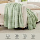 Amélie Home Luxury Striped Faux Fur Throw Blanket for Couch, Embossed Split Fur Cozy Fuzzy Fluffy Luxurious Soft Plush Sofa Chair Bed Gift Blankets for Women Men Wife Friend, 55"x70", Sage Green by CozyNest Decor