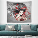 Japanese Geisha Tapestry Asian Red Cherry Blossom Red Sun Traditional Kimono Folk Tapestries Home Decor for Living Room Bedroom Apartment Farmhouse Dorm 60"x50" by CozyNest Decor