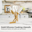 Gold Kitchen Utensils Set - 19-Piece Set Includes Stainless Steel Gold Utensils, White Silicone Tools, and Measuring Cups and Spoons - Luxury Kitchen Accessories for Modern Cooking, Serving, & Gifting by CozyNest Decor