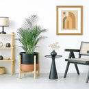 D'vine Dev Ceramic Planter with Natural Stand - 12 Inch Modern Round Flower Pot with Wood Planter Holder, Black/Speckled Tan, 55-B-J-7 by GreenHaven Gardens