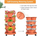 VECELO 5 Tier Vertical Garden Planter, Self Watering Stackable Planters with Wheels for Strawberries, Herbs, Flowers, Vegetables, Red by CozyNest Decor