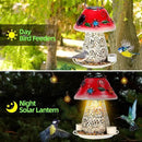 Mushroom Solar Bird Feeders for Outdoors Hanging Metal Wild Bird Feeder Garden Lantern with S Hook for Garden Decoration red by CozyNest Decor
