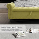Furniliving 55” End of Bed Bench, Bedroom Bench with Button-Tufted, Large Upholstered Storage Ottoman Benches Entryway Bench with Storage Shoe Cabinet Bench, for Bedroom, Living Room, Linen, Green by CozyNest Decor