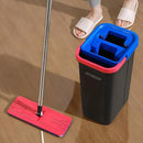 JOYMOOP Mop and Bucket Set for Home, Hands-Free Self-Cleaning System, with 3 Reusable Microfiber Mop Pads, Suitable for Floor Cleaning and Wall Cleaner - Black+Red+Slate Blue