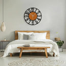 Maxstar Round Wall Clock for Living Room Decor Battery Operated Non Ticking Black Metal Wood Clocks for Home Living Room Garden Office Kitchen Decoration -13 inch by CozyNest Decor