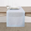 Solino Home Linen Light Blue Table Runner 120 Inches Long - 100% Pure Linen 14 x 120 Inch Table Runner - Classic Hemstitch by CozyNest Decor