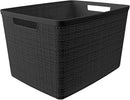 Curver Jute Large Decorative Plastic Organization and Storage Baskets, Perfect Bins for Home Office, Closet Shelves, Kitchen Pantry and All Bedroom Essentials, Pack of 4, Black by TinyTreasures Baby Boutique