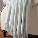 CUDDLE DREAMS Silk Throw Blanket with Hand-Knotted Fringe, Natural, Soft & Breathable (Herringbone Blue) by CozyNest Decor