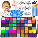 Professional Face Painting Kit for Kids – 54 Color Water Activated Facepaint Makeup Kit, Non-Toxic face Paint with Stencils, Gems, Brushes– for Halloween, Parties, Carnival, School Event & Festivals by TinyTreasures Baby Boutique