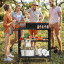 Outdoor Grill Cart Table,Indoor and Outdoor Pizza Oven Table,with 4 Movable Total Lock Casters, Hooks, Side Handle Multifunctional (Black) by CozyNest Decor