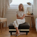 Ottoman Rectangular Storage Ottoman Bench, Faux Leather Footrest, Coffee Table, Stool Footstool with Hinged Lid for Living Room, Bedroom, Entryway, Black with White Strip, 35"x23.5"x17.5" by CozyNest Decor