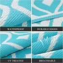 Pauwer Waterproof Outdoor Rug 8x10, Reversible Plastic Straw Patio Camping Rug, Indoor Outdoor RV Mat Carpet for Deck, Camper, Porch, Balcony, Backyard, Picnic, Geometric Teal by GreenHaven Gardens