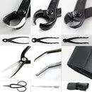 Wazakura Made in Japan 5PCS Bonsai Tool Kit with Roll Bag: Yasugi Steel Ashinaga Bonsai Scissors, Concave Branch Cutter, Knob Cutter, Wire Cutter, Tweezers - 5 Tools Ashinaga Set with Case by GreenHaven Gardens