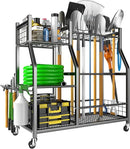 EVERHANGER Garden Tool Organizer Stand, Garage Tool Storage Organization, Yard Tool Racks with lockable wheels, Fit for Long-Handled Tools/Rakes/Brooms by GreenHaven Gardens