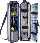 ALLCAMP Wine Tote Bag with Cooler Compartment，Picnic Set Carrying Two Sets of Tableware（Blue Stripe） by TinyTreasures Baby Boutique