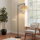 Oneach Arc Floor Lamp for Living Room,Rattan Boho Floor Lamp with Hand-Woven Wicker Shade, Foot Switch,Black Metal Base & Pole,Farmhouse Standing Lamp for Bedroom Corner,Reading by CozyNest Decor