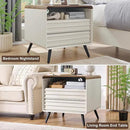RedLemon 24" Nightstand Set of 2 with Charger Station, Mid Century Modern Fluted End Table with 2 Drawers，Wooden Side Table with Open Cubby Storage for Living Room, Bedroom, Office (Antuique White) by CozyNest Decor