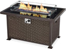 U-MAX 44in Outdoor Propane Gas Fire Pit Table, 50,000 BTU Auto-Ignition Gas Firepit with Glass Wind Guard, Black Tempered Glass Tabletop & Blue Glass Rock, Brown PE Rattan, CSA Certification by GreenHaven Gardens
