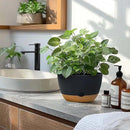 10 Inch Pots for Indoor Plants, Large Self Watering Planters with Drainage and Saucers, Plastic Outdoor Flower Pot, Set of 2, Grey by GreenHaven Gardens