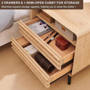 RedLemon 24" Nightstand Set of 2 with Charger Station, Mid Century Modern Fluted End Table with 2 Drawers, Wooden Side Table with Open Cubby Storage for Living Room, Bedroom, Office(Natural Oak) by CozyNest Decor
