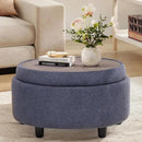 COLAMY Fabric Round Storage Ottoman with Reversible Tray Lid – Multi-Functional Footrest, Hidden Storage, Sturdy & Stylish Small Coffee Table for Living Room, Bedroom, or Entryway(Blue) by CozyNest Decor